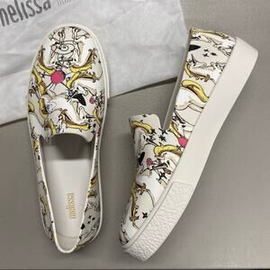 Melissa Ground Slip On Sneaker Shoe White Unicorn Fantasy Womens Size 8 NIB NEW
